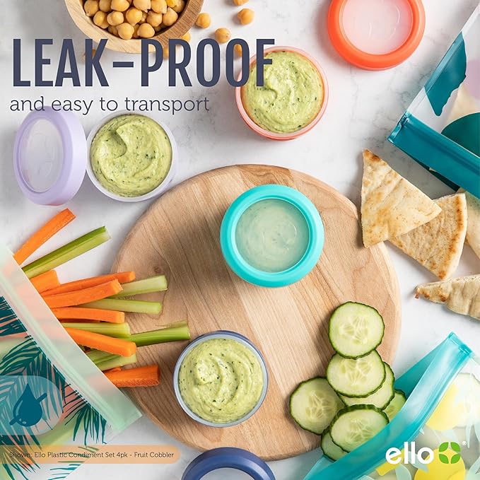 Ello Reusable Condiment Containers with Screw-on Leak Proof Lid | Perfect for Salad Dressing Sauce Dips Lunchbox Picnic Travel Bento Box | BPA-Free