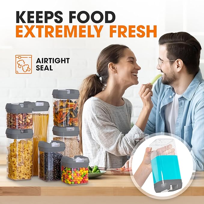 Cheer Collection Airtight Food Storage Containers, Kitchen Storage Containers for Pantry, Set of 7 Food Containers with Lids Airtight, Pantry Storage Containers & Organizers with Lids, Gray