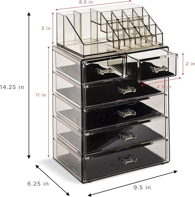 Sorbus Acrylic Makeup Organizer Set, 6-Drawer Vanity & Countertop Cosmetic Storage with Small & Wide Compartments