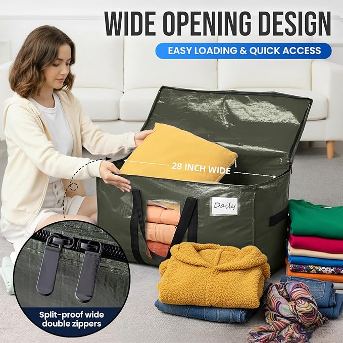 4 Pack Green Extra Large Storage Bags, Heavy Duty Totes with Visible Window