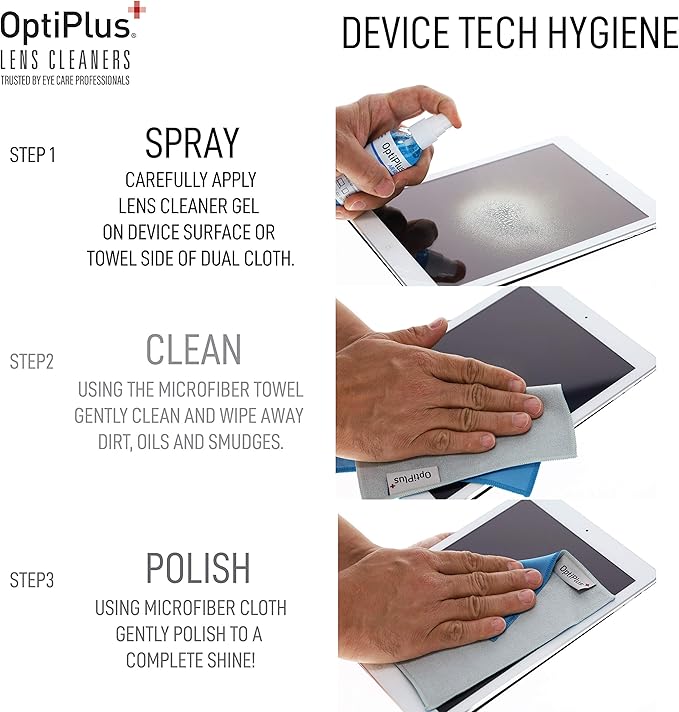 OptiPlus 2 oz. Gel Lens Cleaning Kit | Anti-Reflective Gel Lens Cleaner and Dual-Purpose Microfiber Cloth | Streak-Free Glasses Cleaner