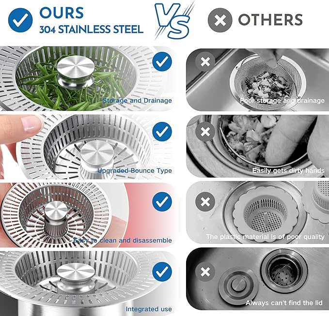 Kitchen Sink Stopper and Drain Strainer, Universal Kitchen Sink Drain Stopper Combo