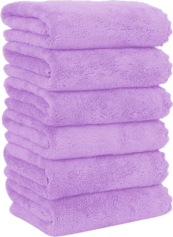 MOONQUEEN 6 Pack Premium Hand Towels - Quick Drying - Microfiber Coral Velvet Highly Absorbent Towels - Multipurpose Use as Hotel, Bathroom, Shower, Spa, Hand Towel 16 x 28 inches (Purple)