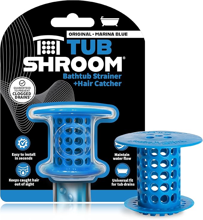 TubShroom Bathtub Drain Hair Catcher – In-Drain Tub Strainer & Clog Prevention Protector, Fits Standard 1.4”–1.75” Tub Drains, Easy Clean