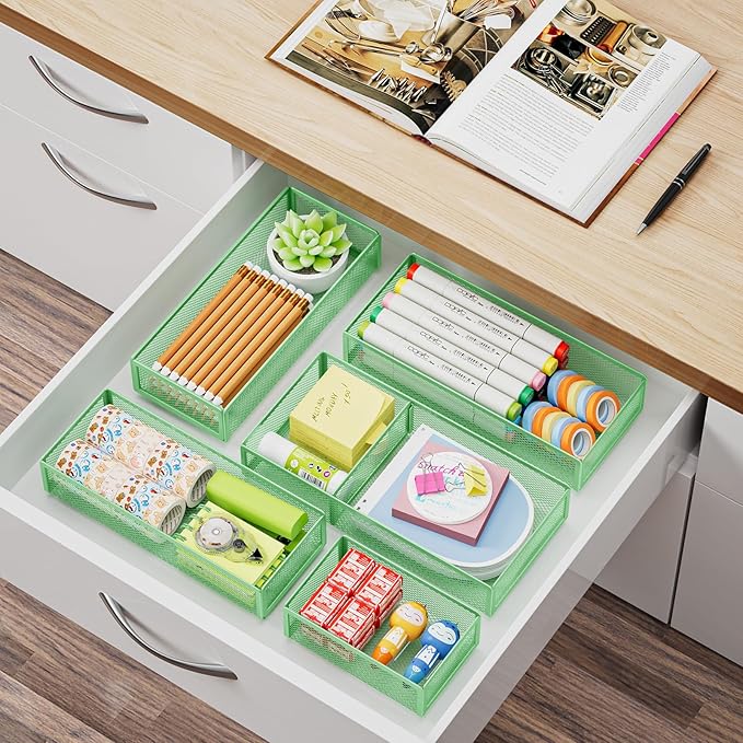 5 Pack Desk Drawer Organizer Set, Green