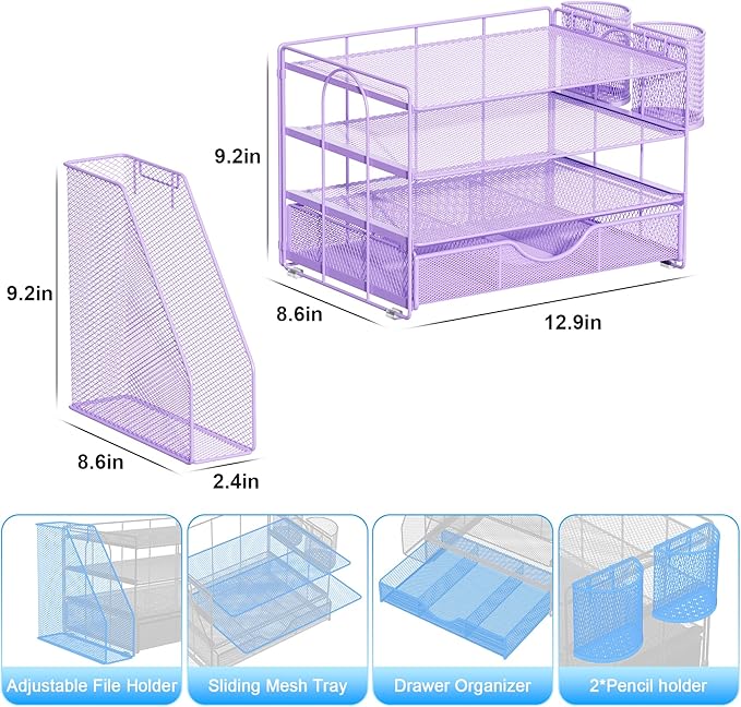 gianotter Desk Organizers and Accessories with File Holder, 4-Tier Desk Accessories & Workspace Organizers with Drawer and 2 Pen Holder