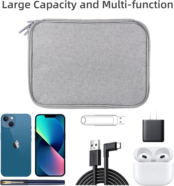 Electronics Organizer Travel Case Cord Cable Charger Organizer Bag Travel Accessories Essentials for Women Men Double Layers Tech Pouch with 5 Cable Ties for Phone Power Bank SD Card USB, Grey