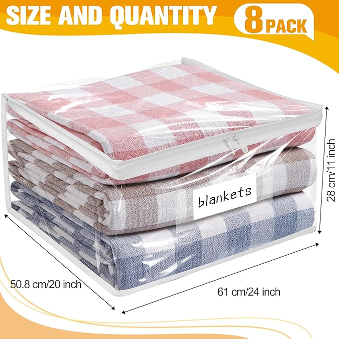 Plastic Storage Bags with Easy-Glide Zipper, Pack of 8, 24 x 20 x 11 Inch, White