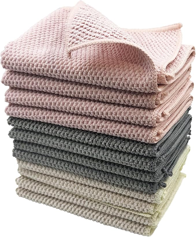 Microfiber Cleaning Cloths 12-Pack – Super Absorbent, Lint-Free Towels with Unique Corn Grain Texture – Reusable Barista Cloths for Espresso Machines, Glass, Kitchen & Car – 12x12 Inches