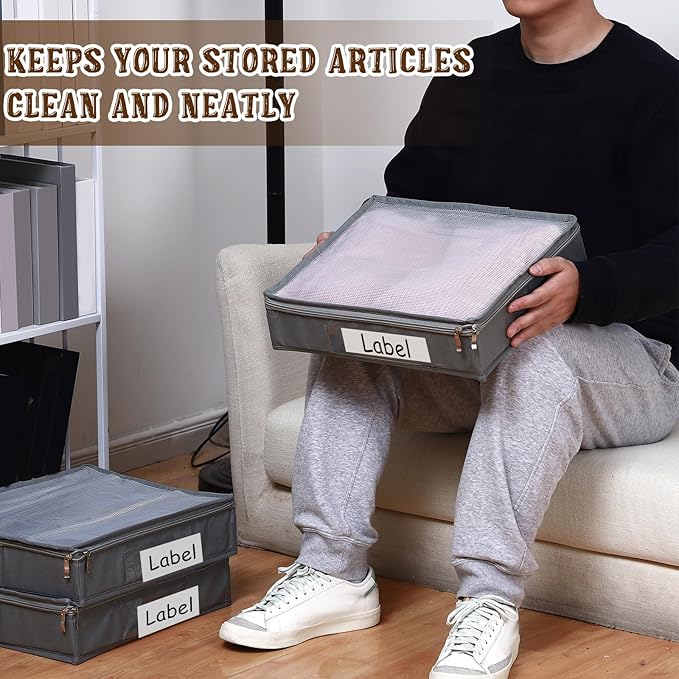 6 Pcs 14 x 12 x 3 Inch Sweater Storage Bags Easy Gliding Zippered Sweater, Gray