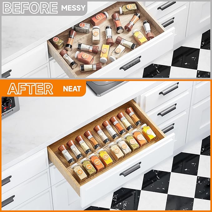 4 Pack Adjustable In Drawer Spice Organizer, Expandable From 11'' to 22''