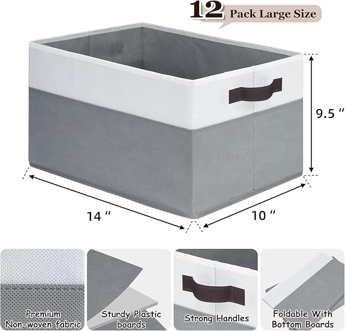 12 Pack Large Storage Baskets for Shelves