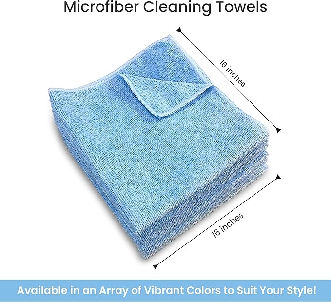 A&A Wiping Cloth- Microfiber Cleaning Towel, Super Absorbent Blue Microfiber Towels, Perfect for House, Cars, Windows, Gym and Office, Blue Microfiber 16x16 Towels, Pack of 180 Pieces