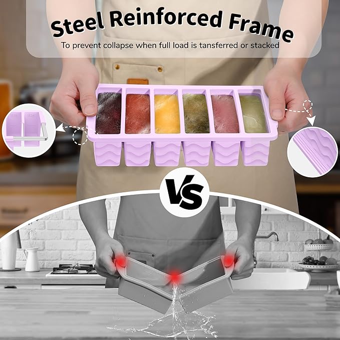 2-Pack Silicone Freezer Trays with Lid, 2 Large 2-Cup(500ml) & 6 Small 1/2-Cup(125ml) Soup Freezer Container Molds