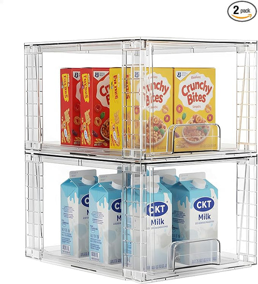 2 Pack Stackable Acrylic Storage Drawers – Clear Plastic Organizer Bins, Easy to Assemble, Suitable for Bathroom, Undersink, Kitchen, Pantry, Makeup, Medicine Organization