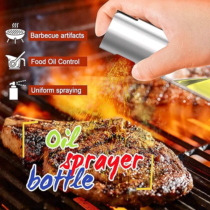 2 Pack Oil Sprayer for Cooking, Olive Oil Sprayer Mister for Air Fryer Kitchen Glass Bottle Versatile Spray Oil Dispenser Refillable Vinegar Spritzer for BBQ Salad Baking Roasting Grilling