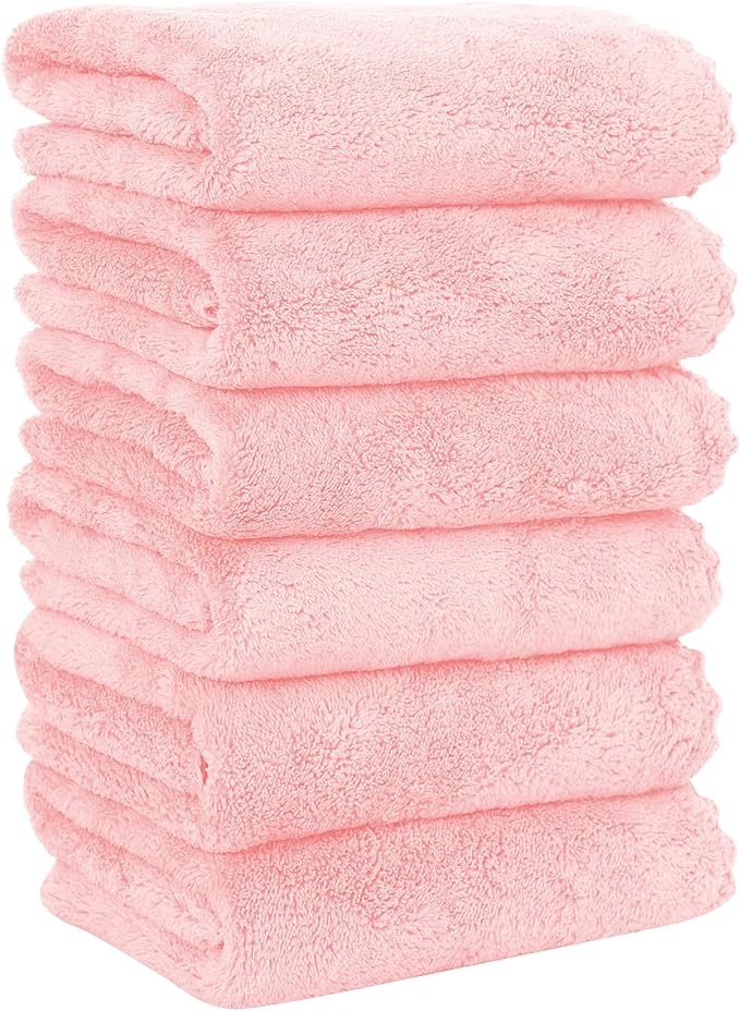 MOONQUEEN 6 Pack Premium Hand Towels - Quick Drying - Microfiber Coral Velvet Highly Absorbent Towels - Multipurpose Use as Hotel, Bathroom, Shower, Spa, Hand Towel 16 x 28 inches (Pink)