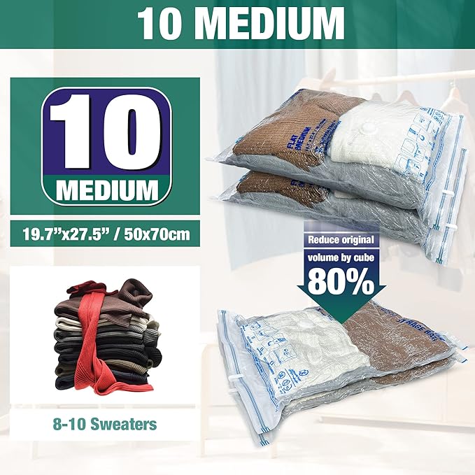 Vacuum Storage Bags, 10 Medium Space Saver Vacuum Seal Bags, Space Bags