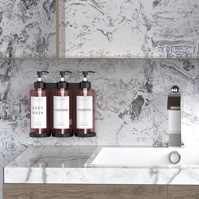 Plastic Soap Dispenser，Wall Mount Shower Pump，No-Drill Wall Mounted Shower Soap Dispenser，Shampoo and Conditioner Dispenser Modern Refillable Shampoo Pump Bottles for Shower Soap