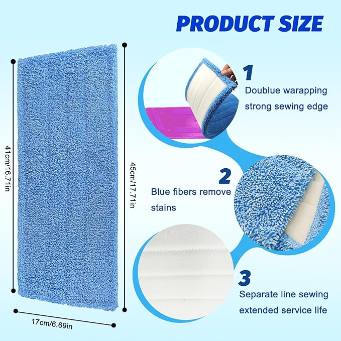 4 Pack Mop Pads Compatible with Rejuvenate Click N Clean Spray Reusable Microfiber Pads Replacement for Rejuvenate Microfiber Mop Washable Refill for Floor Cleaning