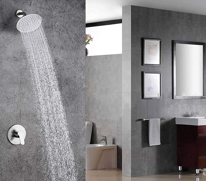 GGStudy Round 6 Inch Stainless Steel Shower Head High Pressure Rainall Shower Head Chrome Ultra Thin Design-Best Pressure Boosting with Silicone Nozzle Easy to Install