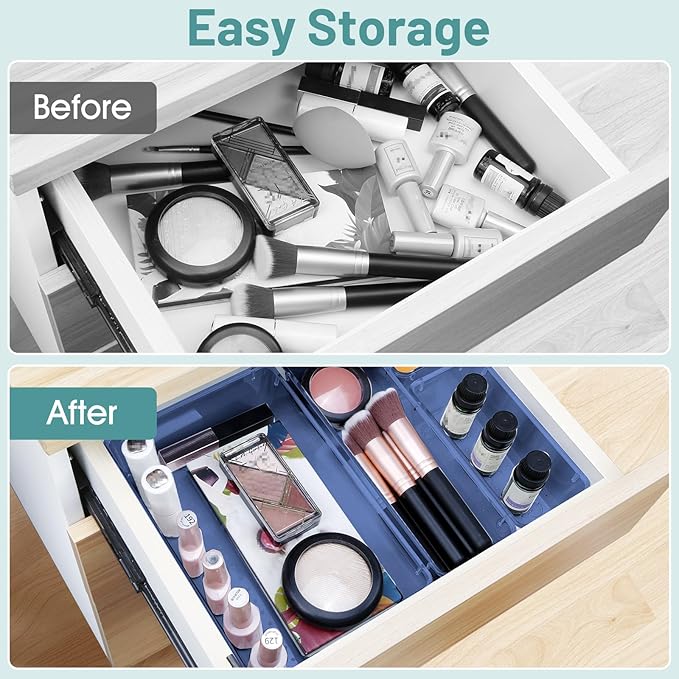 25 PCS Plastic Drawer Organizer Set, Clear Dark Blue