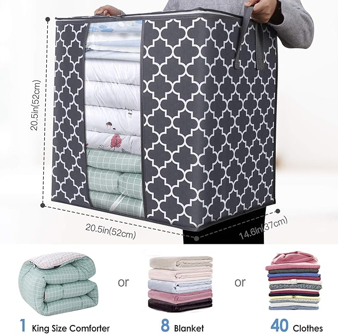 Storage Bags 2 Pack/100L Large Blanket Clothes Organization and Storage, Gray
