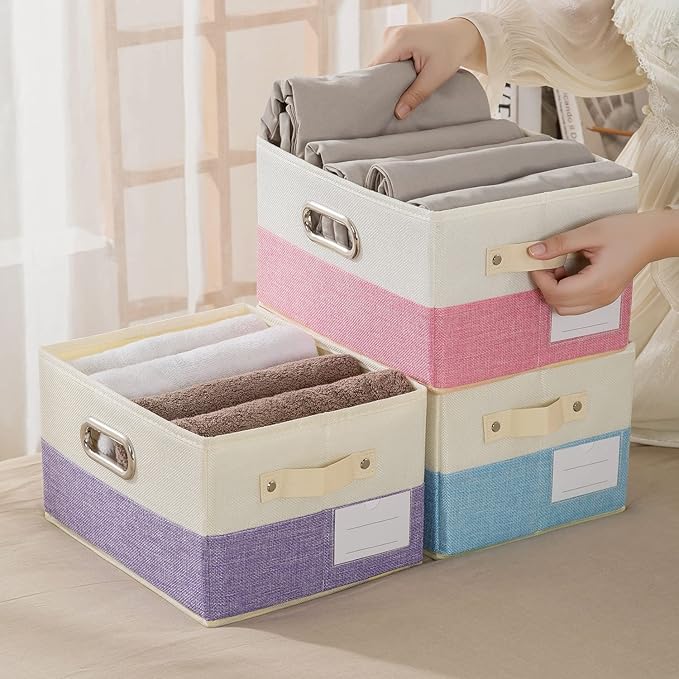 PRANDOM Fodable Storage Bins (3-pack) - 11.5x8.5x6.7" for Closet/Shelves