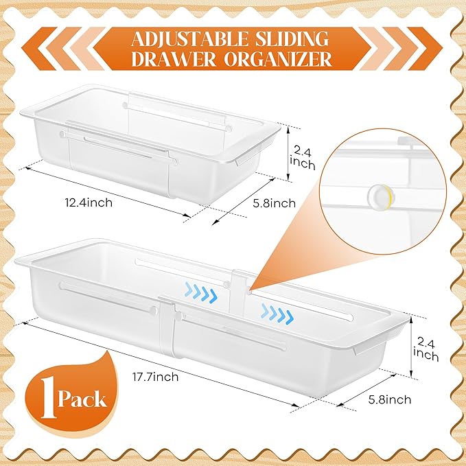 1 Pack Deep Drawer Organizer Bins, 12.4" to 18”
