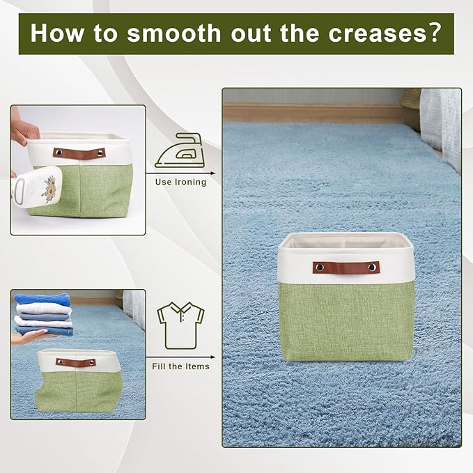 Storage Bins Large Fabric Storage Baskets for Shelves 3 Pack, Green&White