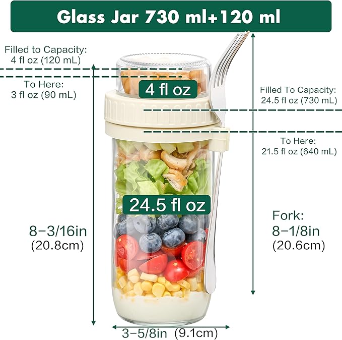 Danmu 24 oz Glass Meal Prep Containers 4-Pack with Lid & Dressing Cup