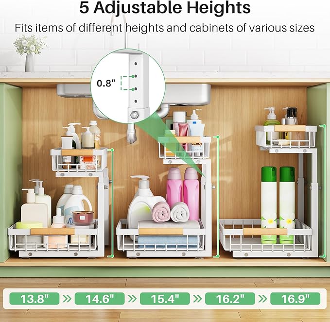 Kitstorack Under Sink Organizer, 2 Tier Under the Sink Storage, Slide out Pull out Cabinet Organizer Shelf