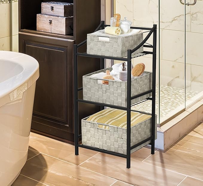 Sorbus Storage Box Woven Basket Bin Container Tote Cube Organizer Set Stackable Storage Basket Woven Strap Shelf Organizer Built-in Carry Handles