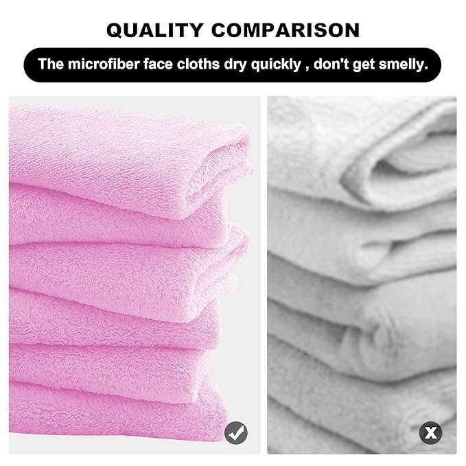 MOONQUEEN Microfiber Facial Cloths Fast Drying Washcloth 12 Pack - Premium Soft Makeup Remover Cloths - Frozen Berry