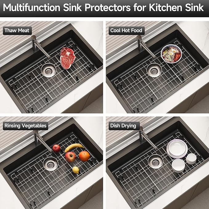 26-1/8’’ x 14-1/8’’ Stainless Steel Sink Grid, Sink Protectors for Kitchen Sink, Sink Protector with Rear Drain for Single Sink Bowl, Sink Bottom Grid, Sink Grate for Bottom with Sink Strainer