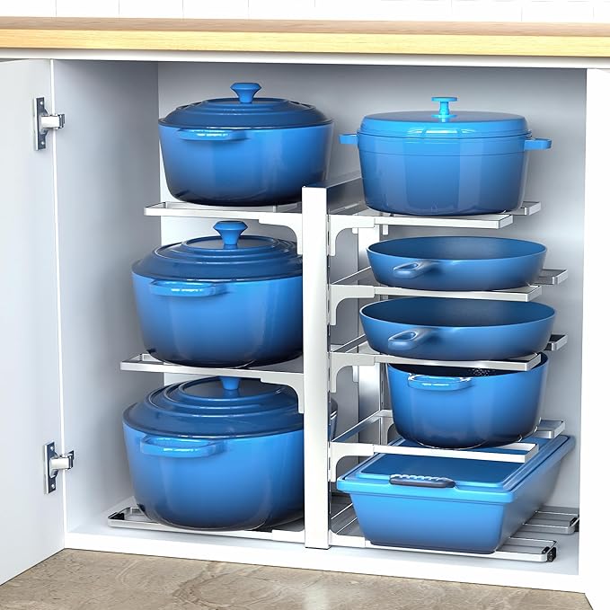 Pots and Pans Organizer Rack for Cabinet, Silver