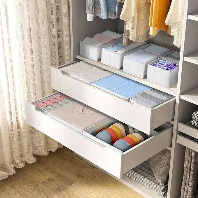 DIMJ Drawer Organizer Clothes, 6 Pack Fabric Drawer Organizer Bins, Foldable Baby Clothes Organizer & Dresser Organizer For Nursery, Clothes, Bedroom, Closet, Socks, Bra, Tie,White