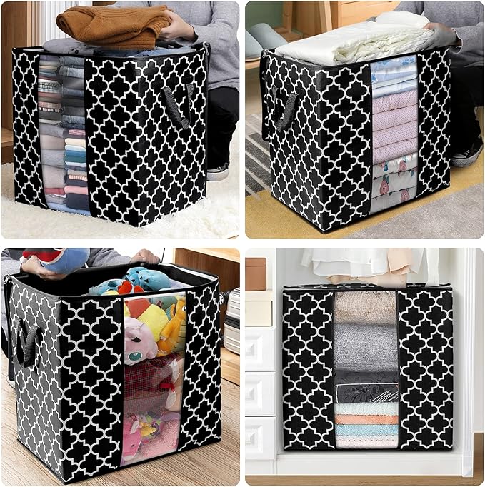 Storage Bags [3 Pack/100L] Large Blanket Clothes Organization and Storage, Black