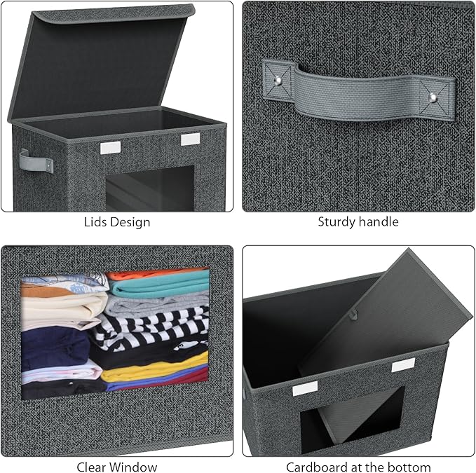 Fabric Foldable Storage Boxes with Lids [4-Pack] Large Stackable Storage Bins