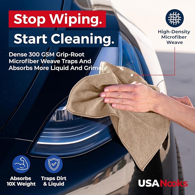 USANOOKS Microfiber Cleaning Cloth - Beige - 24Pcs (12.5x12.5 inch) High Performance - 1200 Washes