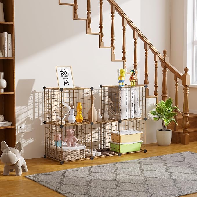 Wire Cube Storage, 6, Cube Organizer Metal C Grids, Brown UWCS3006R