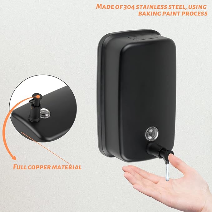 Wall Mounted Soap Dispenser, 1000ml/33.8 fl.oz, Black Metal
