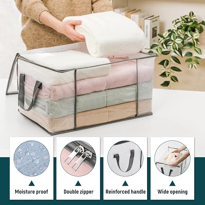 6-Pack Clothes Storage Bags, Plastic Foldable Blanket Storage bins