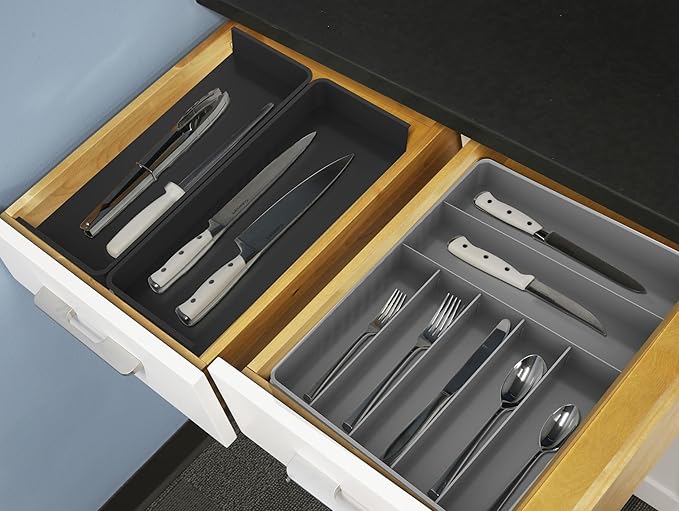 Simple Houseware Expandable Kitchen Drawer Flatware Organizer, Black/Gray