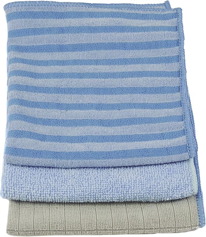 Unger 12” x 12” Microfiber Cloth Variety Set, 3 Pack, All-Purpose Cleaning Towels for Glass and Mirrors, Scrubbing Cloths, Reusable Cleaner Supplies for Wet and Dry Surfaces