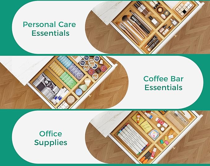 Bamboo Kitchen Drawer Organizer Boxes – 12" x 6" Stackable Wood Silverware Utensil Tray for Drawers Bins, Cutlery & Flatware Storage
