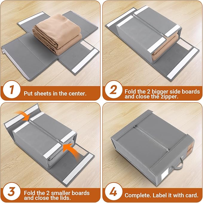 4 Pack Bed Sheet Closet Organizers and Storage, Grey