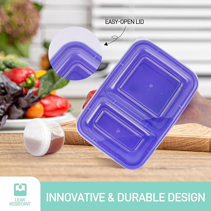 LISI 100-Piece Meal Prep Containers, 33oz Large Food Storage Containers with lids with 1, 2, 3-Compartment, Freezer Safe To-Go/Take-Out Boxes