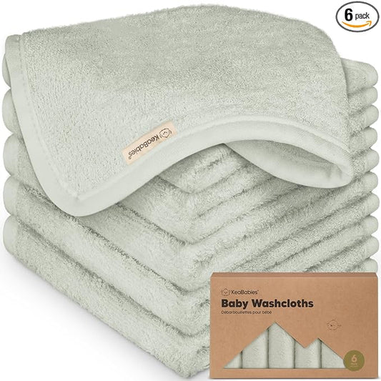 6-Pack Baby Washcloths – Soft Absorbent Viscose from Bamboo Washcloths for Face, Body, Baby Towels for Newborn, Kids, Toddlers, Infant, Gentle on Sensitive Skin, 10x10 Reusable Face Towels (Dove)
