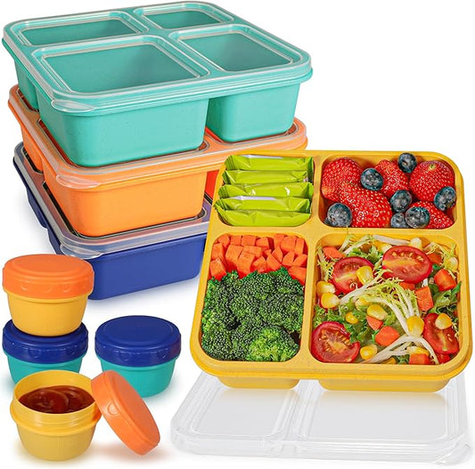 TOUWMX Original 40OZ Lunchable Container with Dressing Container, 4 Compartments Bento Box Lunch Box Microwave Safe Meal Prep Containers Snack Containers for Kids, 4 Pack Lunch Box for Adults